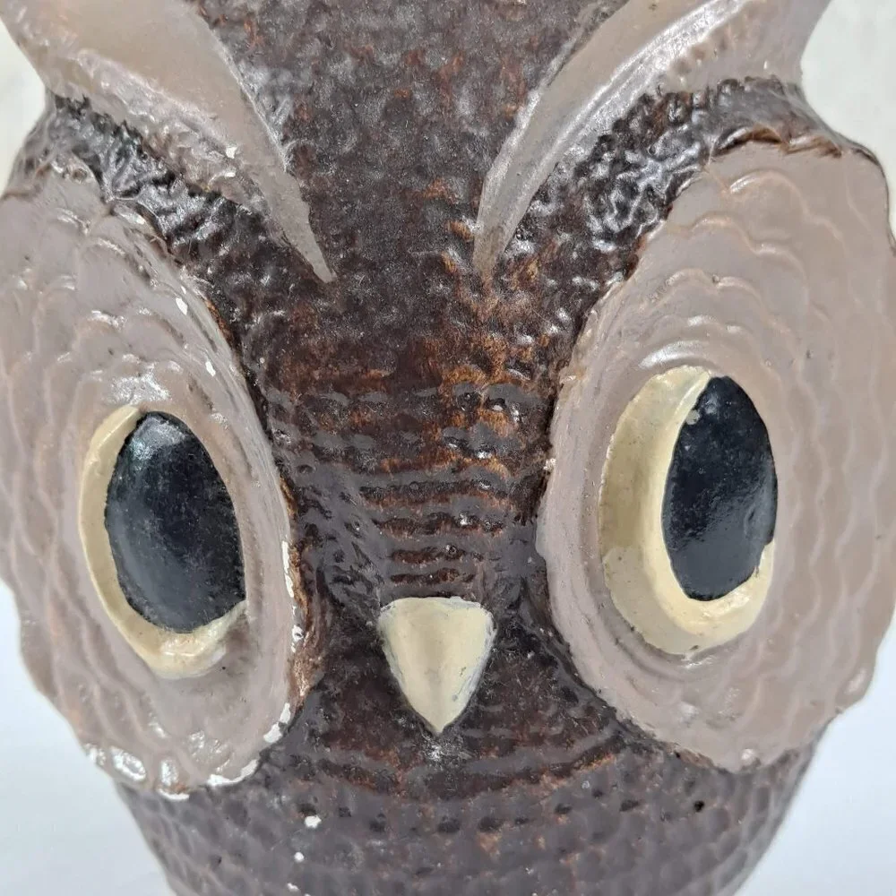 Hand Painted Pottery Owl Brown Tan Large Eyes